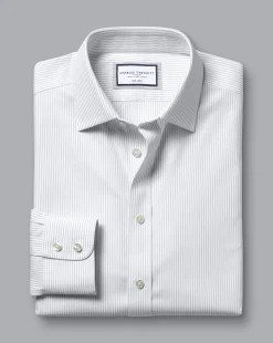 Best Charles Tyrwhitt Non-Iron Oxford Stripe Shirt - Silver Grey