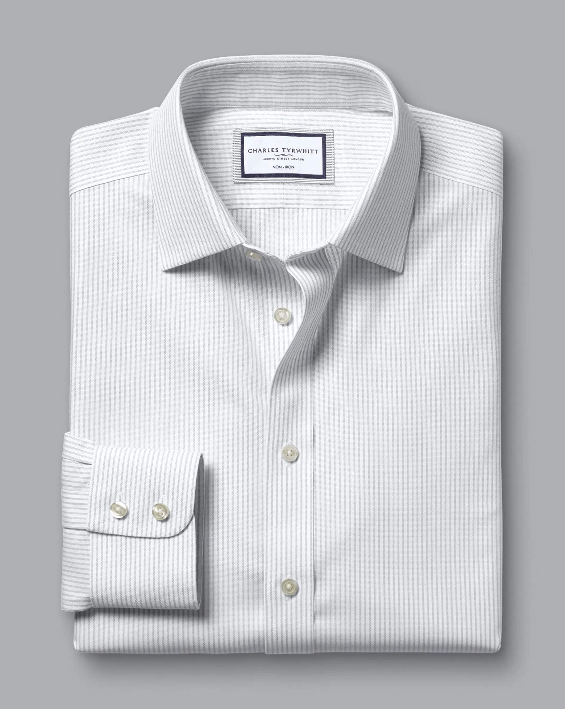 Best Charles Tyrwhitt Non-Iron Oxford Stripe Shirt - Silver Grey