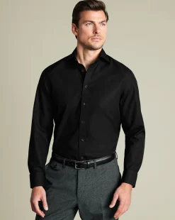 Shop Charles Tyrwhitt Non-Iron Poplin Shirt - Black