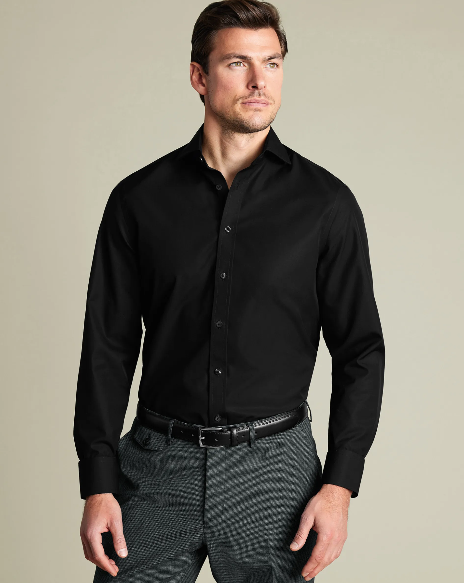 Shop Charles Tyrwhitt Non-Iron Poplin Shirt - Black