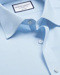 Cheap Charles Tyrwhitt Non-Iron Poplin Short-Sleeve Shirt - Blue Sky