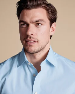 Cheap Charles Tyrwhitt Non-Iron Poplin Short-Sleeve Shirt - Blue Sky