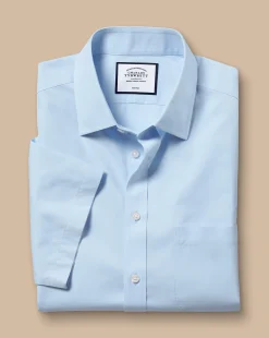 Cheap Charles Tyrwhitt Non-Iron Poplin Short-Sleeve Shirt - Blue Sky