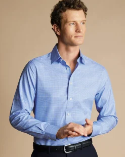 Best Sale Charles Tyrwhitt Non-Iron Prince of Wales Check Shirt - Ocean Blue
