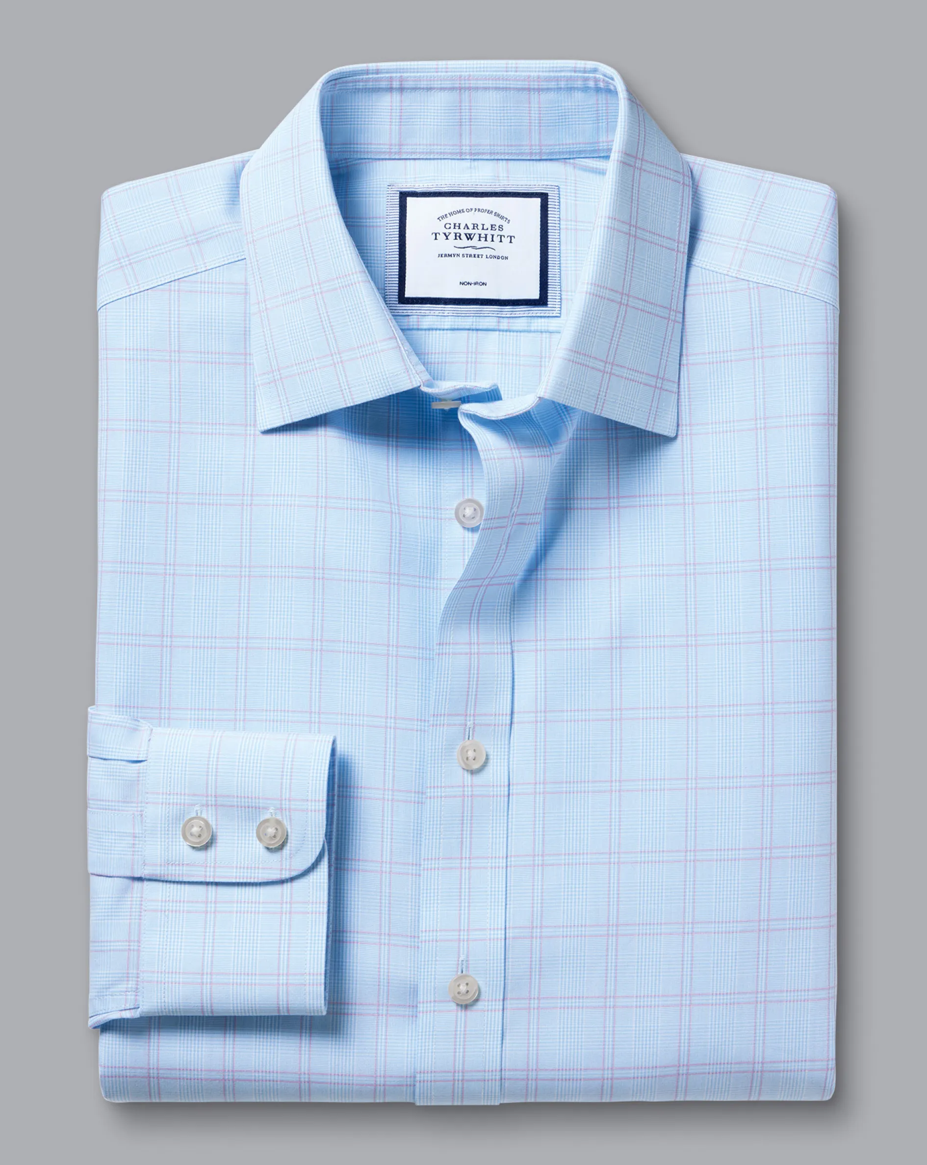 Online Charles Tyrwhitt Non-Iron Prince Of Wales Check Shirt - Light Blue