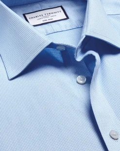 Clearance Charles Tyrwhitt Non-Iron Puppytooth Shirt - Blue Sky