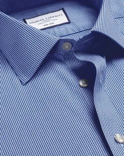 Sale Charles Tyrwhitt Non-Iron Puppytooth Shirt - Blue Royal
