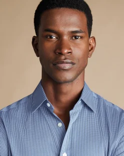 Sale Charles Tyrwhitt Non-Iron Puppytooth Shirt - Blue Royal