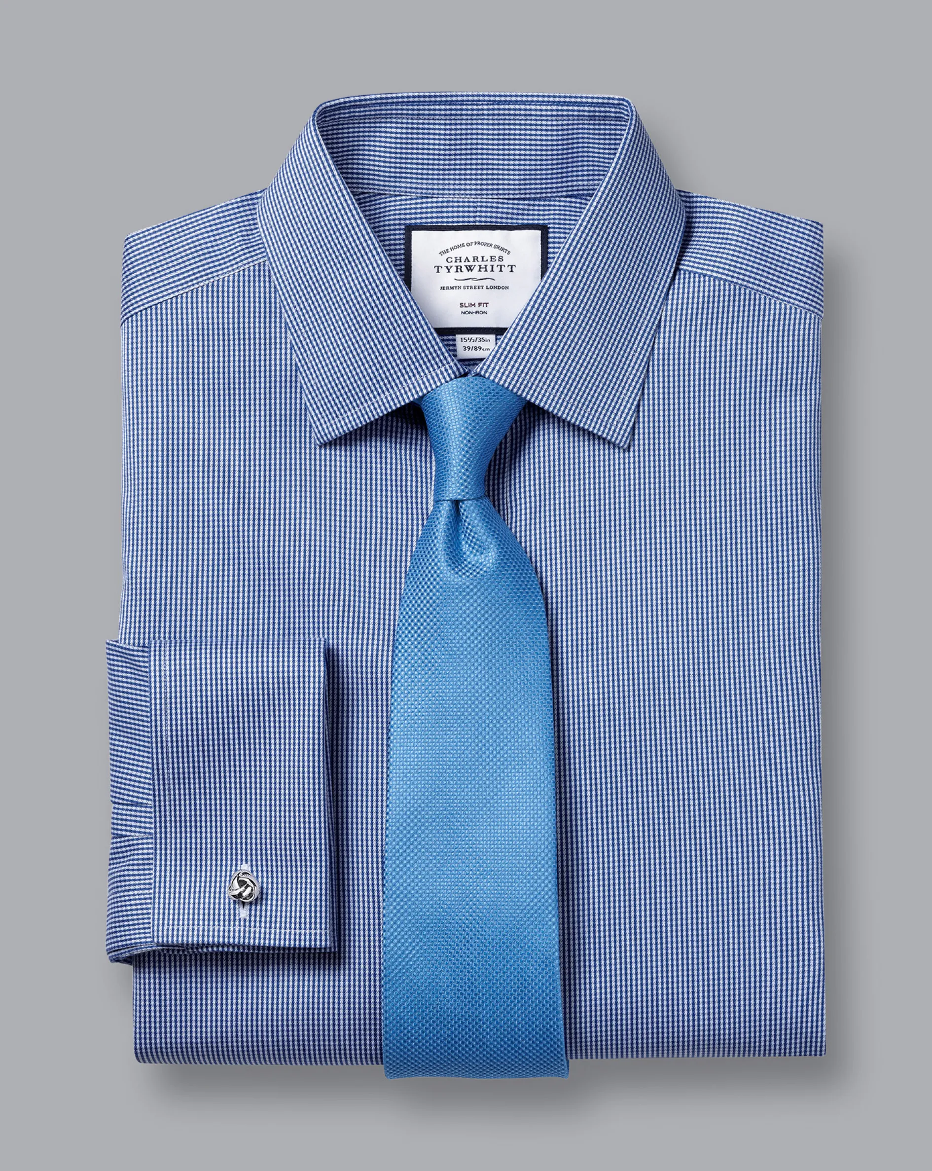 Sale Charles Tyrwhitt Non-Iron Puppytooth Shirt - Blue Royal