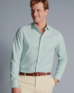 Best Charles Tyrwhitt Non-Iron Rectangle Stretch Texture Shirt - Green Spearmint