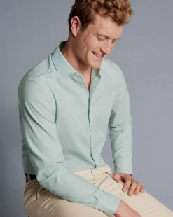 Best Charles Tyrwhitt Non-Iron Rectangle Stretch Texture Shirt - Green Spearmint