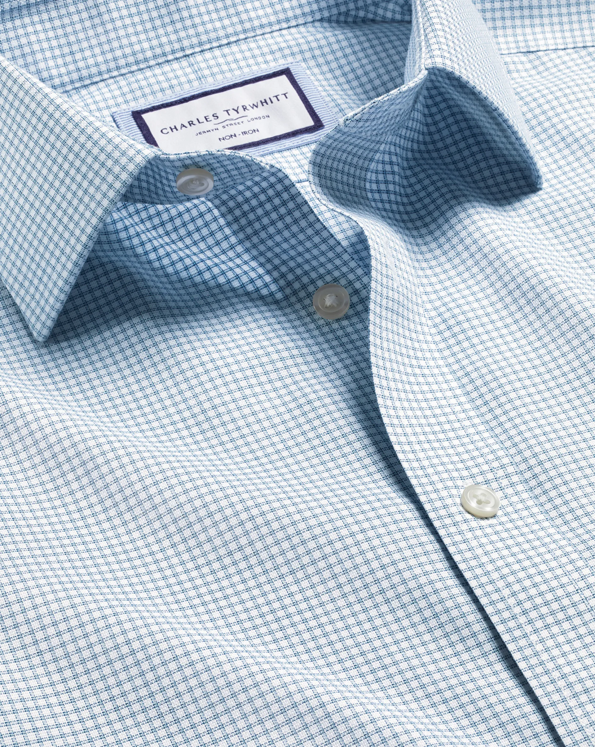 Fashion Charles Tyrwhitt Non-Iron Royal Oxford Check Shirt - Light Blue