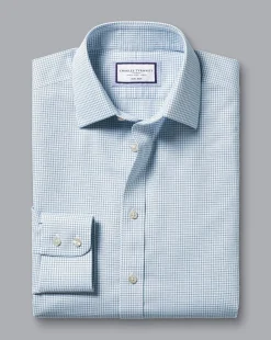 Fashion Charles Tyrwhitt Non-Iron Royal Oxford Check Shirt - Light Blue