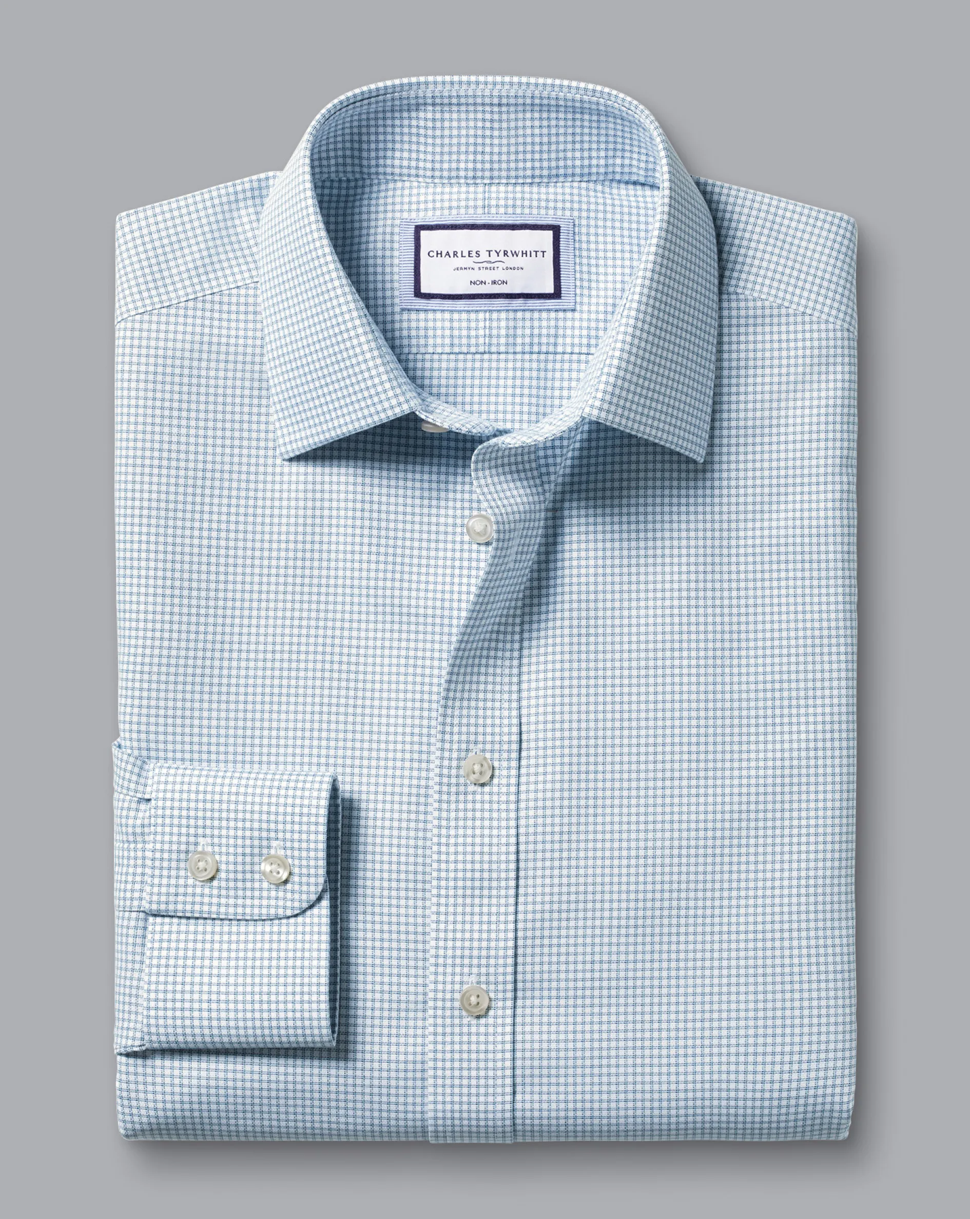 Fashion Charles Tyrwhitt Non-Iron Royal Oxford Check Shirt - Light Blue