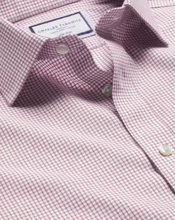 New Charles Tyrwhitt Non-Iron Royal Oxford Check Shirt - Claret Pink