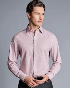 New Charles Tyrwhitt Non-Iron Royal Oxford Check Shirt - Claret Pink
