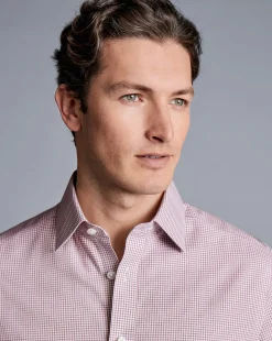 New Charles Tyrwhitt Non-Iron Royal Oxford Check Shirt - Claret Pink