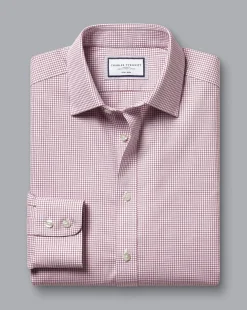 New Charles Tyrwhitt Non-Iron Royal Oxford Check Shirt - Claret Pink