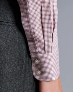 New Charles Tyrwhitt Non-Iron Royal Oxford Check Shirt - Claret Pink