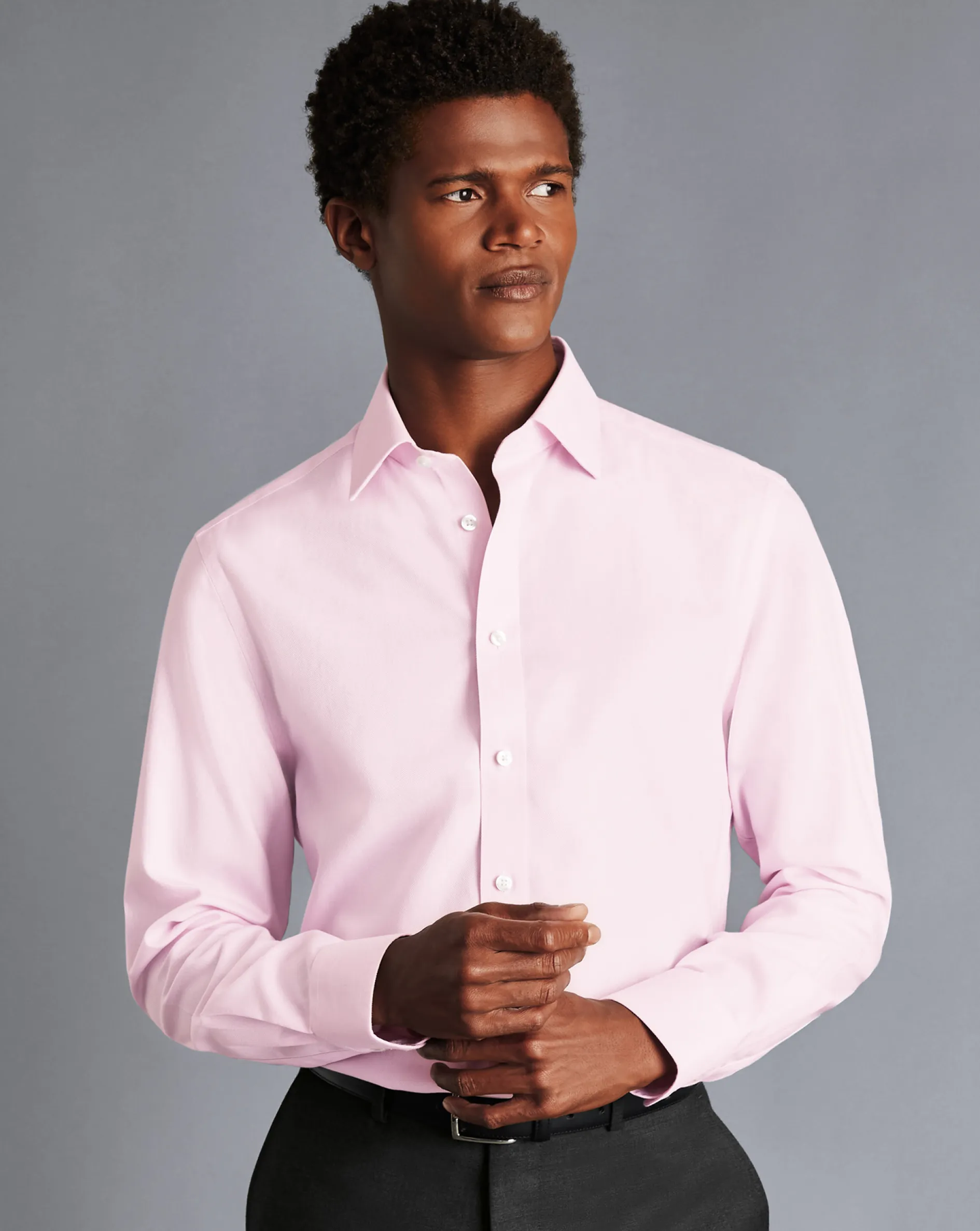 Discount Charles Tyrwhitt Non-Iron Royal Oxford Shirt - Light Pink
