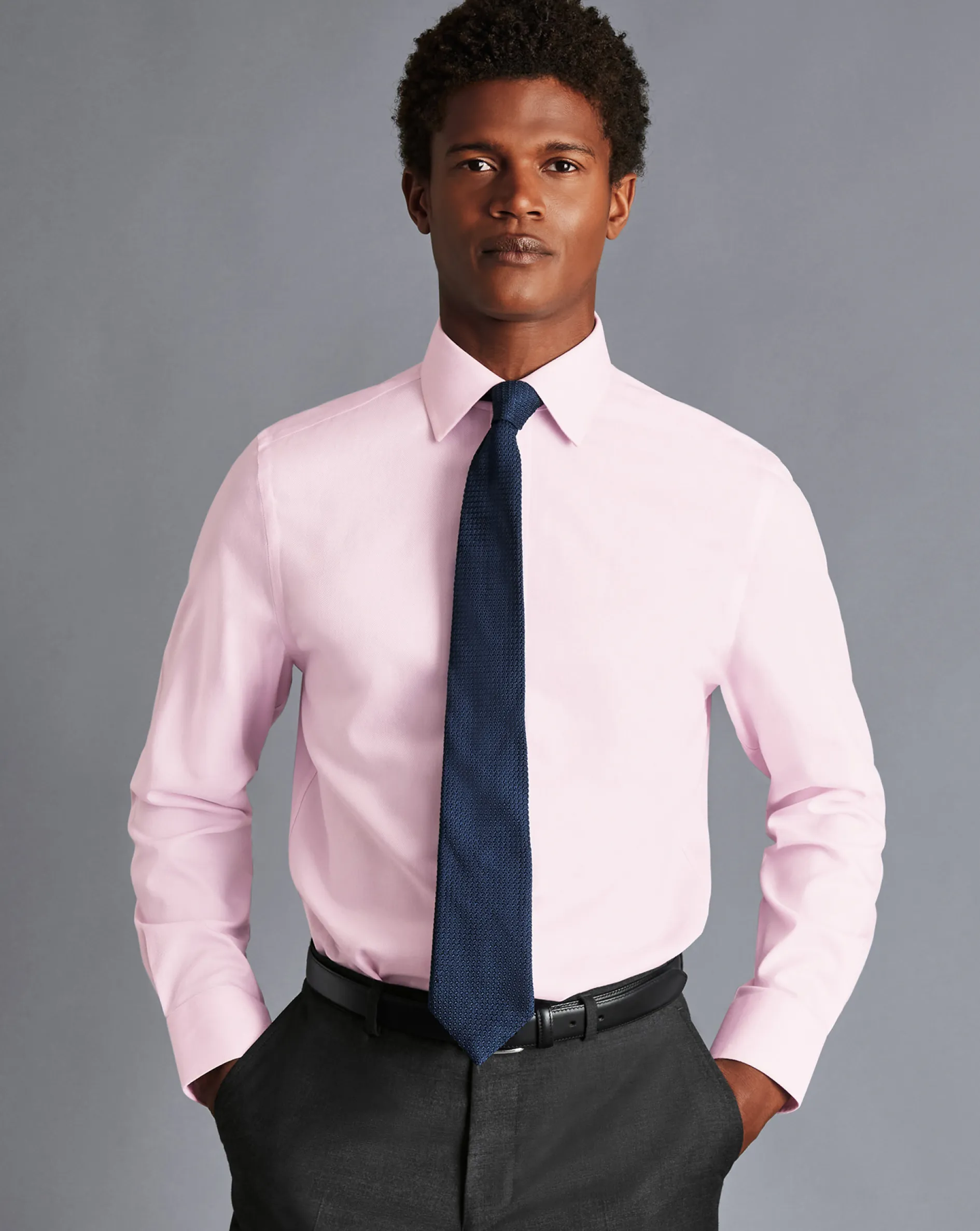 Discount Charles Tyrwhitt Non-Iron Royal Oxford Shirt - Light Pink