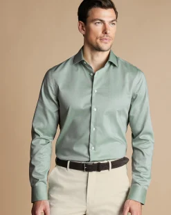 Sale Charles Tyrwhitt Non-Iron Stretch Texture Shirt - Light Green
