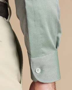 Sale Charles Tyrwhitt Non-Iron Stretch Texture Shirt - Light Green