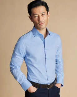 Outlet Charles Tyrwhitt Non-Iron Stretch Texture Square Shirt - Blue Sky