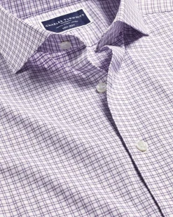 Discount Charles Tyrwhitt Non-Iron Stretch Twill Grid Check Shirt - Mauve Purple