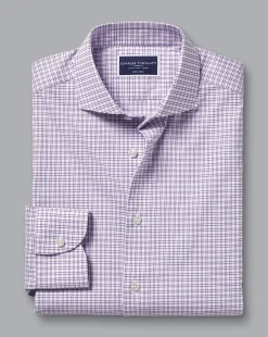Discount Charles Tyrwhitt Non-Iron Stretch Twill Grid Check Shirt - Mauve Purple
