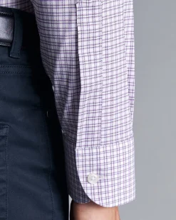 Discount Charles Tyrwhitt Non-Iron Stretch Twill Grid Check Shirt - Mauve Purple