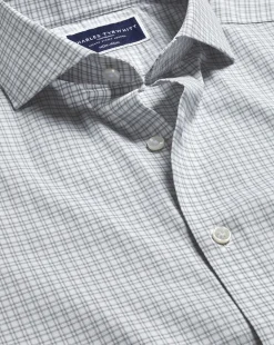 Hot Charles Tyrwhitt Non-Iron Stretch Twill Grid Check Shirt - Silver Grey