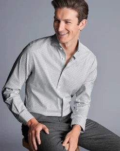Hot Charles Tyrwhitt Non-Iron Stretch Twill Grid Check Shirt - Silver Grey