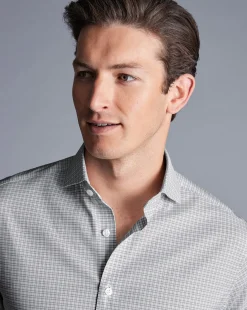 Hot Charles Tyrwhitt Non-Iron Stretch Twill Grid Check Shirt - Silver Grey