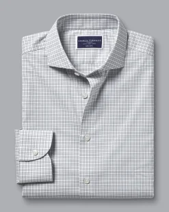 Hot Charles Tyrwhitt Non-Iron Stretch Twill Grid Check Shirt - Silver Grey