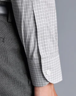 Hot Charles Tyrwhitt Non-Iron Stretch Twill Grid Check Shirt - Silver Grey