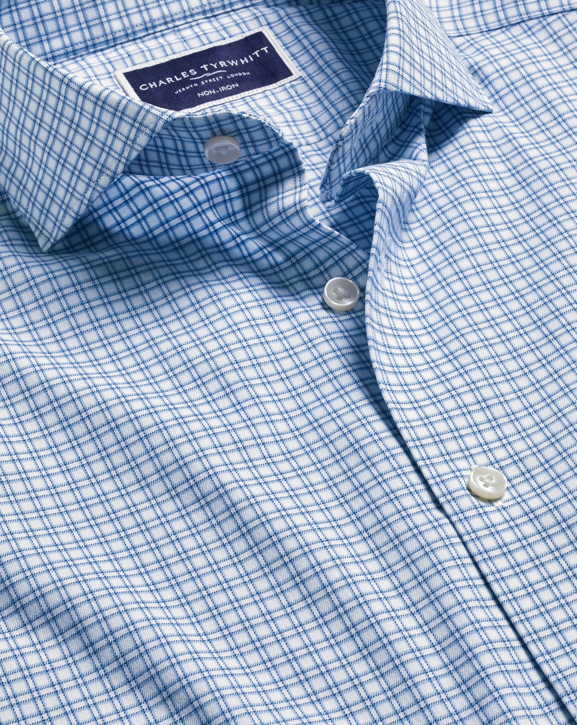 Best Sale Charles Tyrwhitt Non-Iron Stretch Twill Grid Check Shirt - Ocean Blue