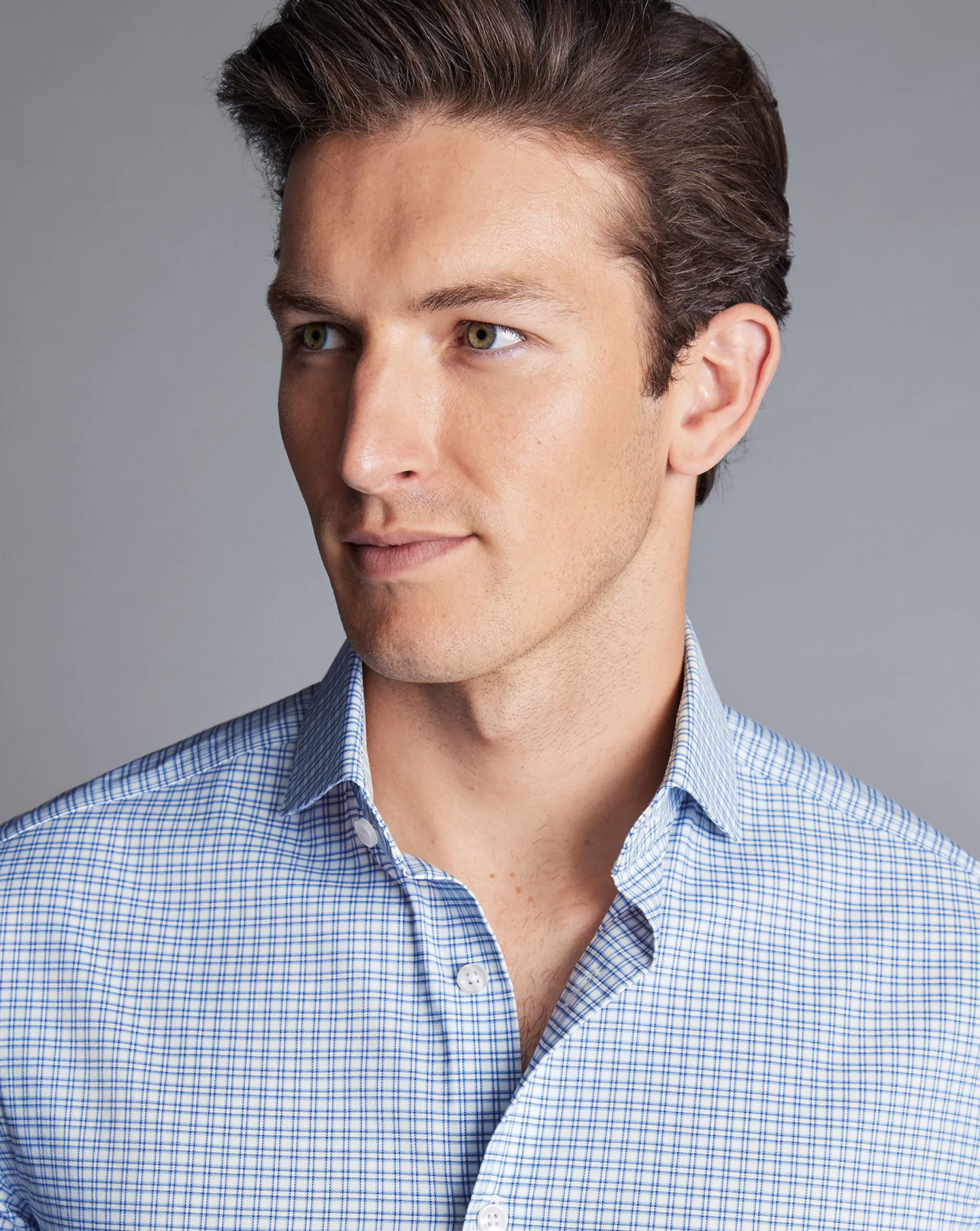 Best Sale Charles Tyrwhitt Non-Iron Stretch Twill Grid Check Shirt - Ocean Blue