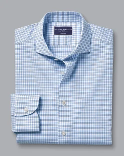 Best Sale Charles Tyrwhitt Non-Iron Stretch Twill Grid Check Shirt - Ocean Blue