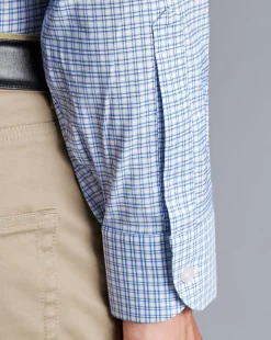 Best Sale Charles Tyrwhitt Non-Iron Stretch Twill Grid Check Shirt - Ocean Blue