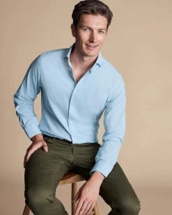 Online Charles Tyrwhitt Non-Iron Stretch Twill Shirt - Blue Sky