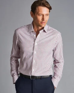 Hot Charles Tyrwhitt Non-Iron Twill Check Shirt - Berry