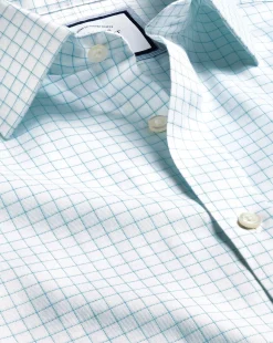 Cheap Charles Tyrwhitt Non-Iron Twill Fine Shadow Check Shirt - Green Aqua