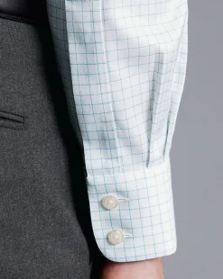 Cheap Charles Tyrwhitt Non-Iron Twill Fine Shadow Check Shirt - Green Aqua