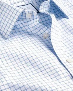 New Charles Tyrwhitt Non-Iron Twill Fine Shadow Check Shirt - Cornflower Blue