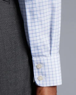 New Charles Tyrwhitt Non-Iron Twill Fine Shadow Check Shirt - Cornflower Blue