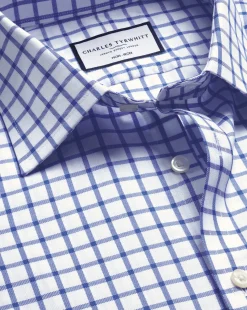 Clearance Charles Tyrwhitt Non-Iron Twill Grid Check Shirt - Cobalt Blue