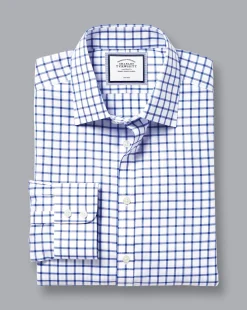 Clearance Charles Tyrwhitt Non-Iron Twill Grid Check Shirt - Cobalt Blue