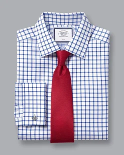 Clearance Charles Tyrwhitt Non-Iron Twill Grid Check Shirt - Cobalt Blue