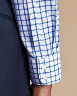 Clearance Charles Tyrwhitt Non-Iron Twill Grid Check Shirt - Cobalt Blue